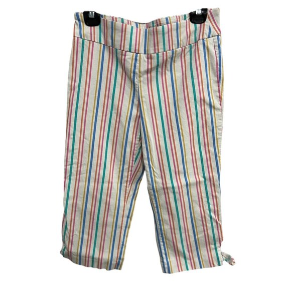 Counterparts Womens Multi-Stripe Cropped Pants Size 10P Capris Side Ties - Picture 1 of 11